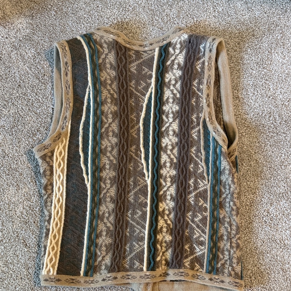 Men's Multicolor Coogi Style Australian pure wool Knit Cardigan Sweater vest. XL - Picture 3 of 5